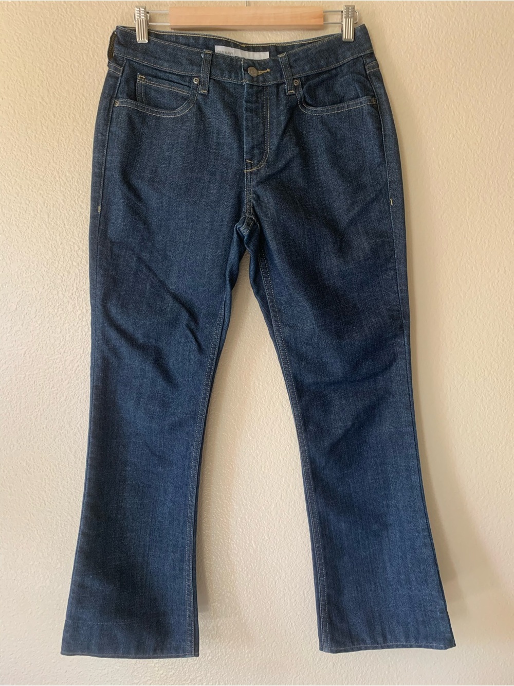 Bootcut Jeans 8P Classic Rise Dark Blue Denim Yellow Floral Cuff y2k Western